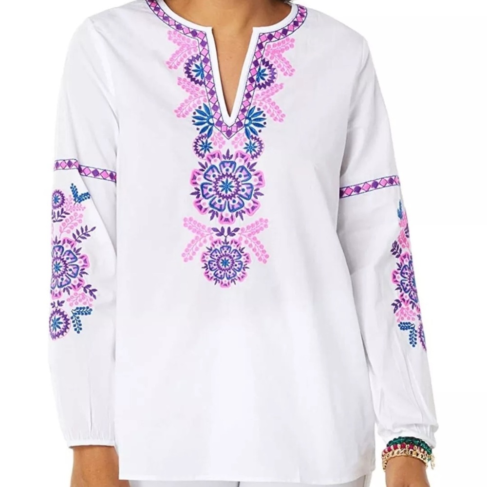 Lilly Pulitzer Coretta Tunic Long Sleeve (Resort White) Size XL